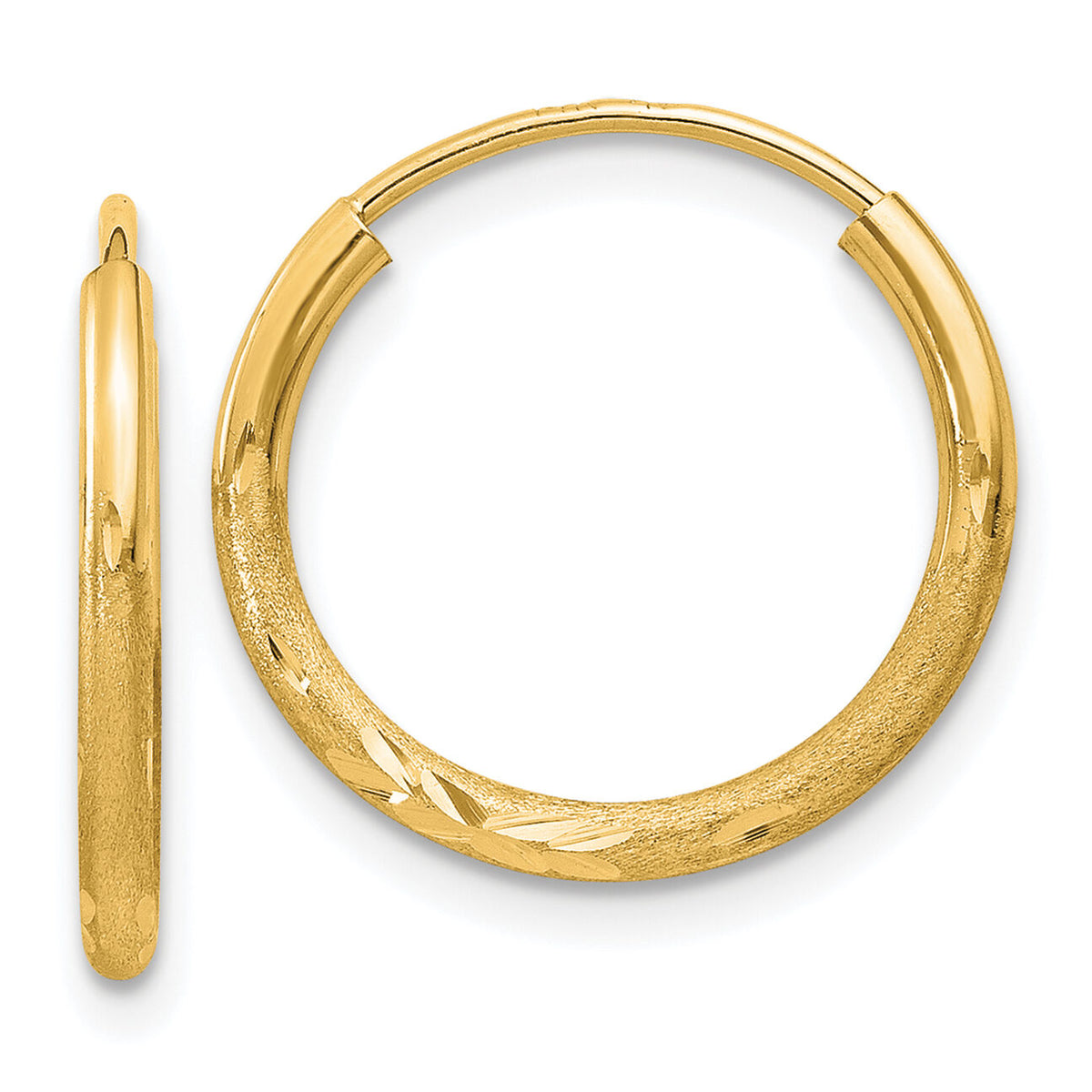 14k 1.5mm Satin Diamond-cut Endless Hoop Earrings-XY1173