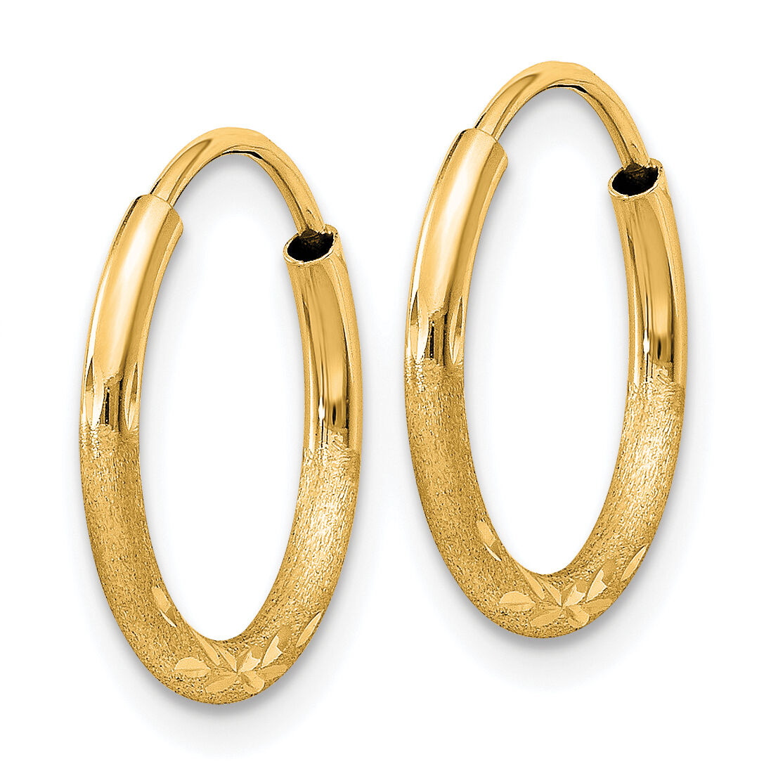 14k 1.5mm Satin Diamond-cut Endless Hoop Earrings-XY1174