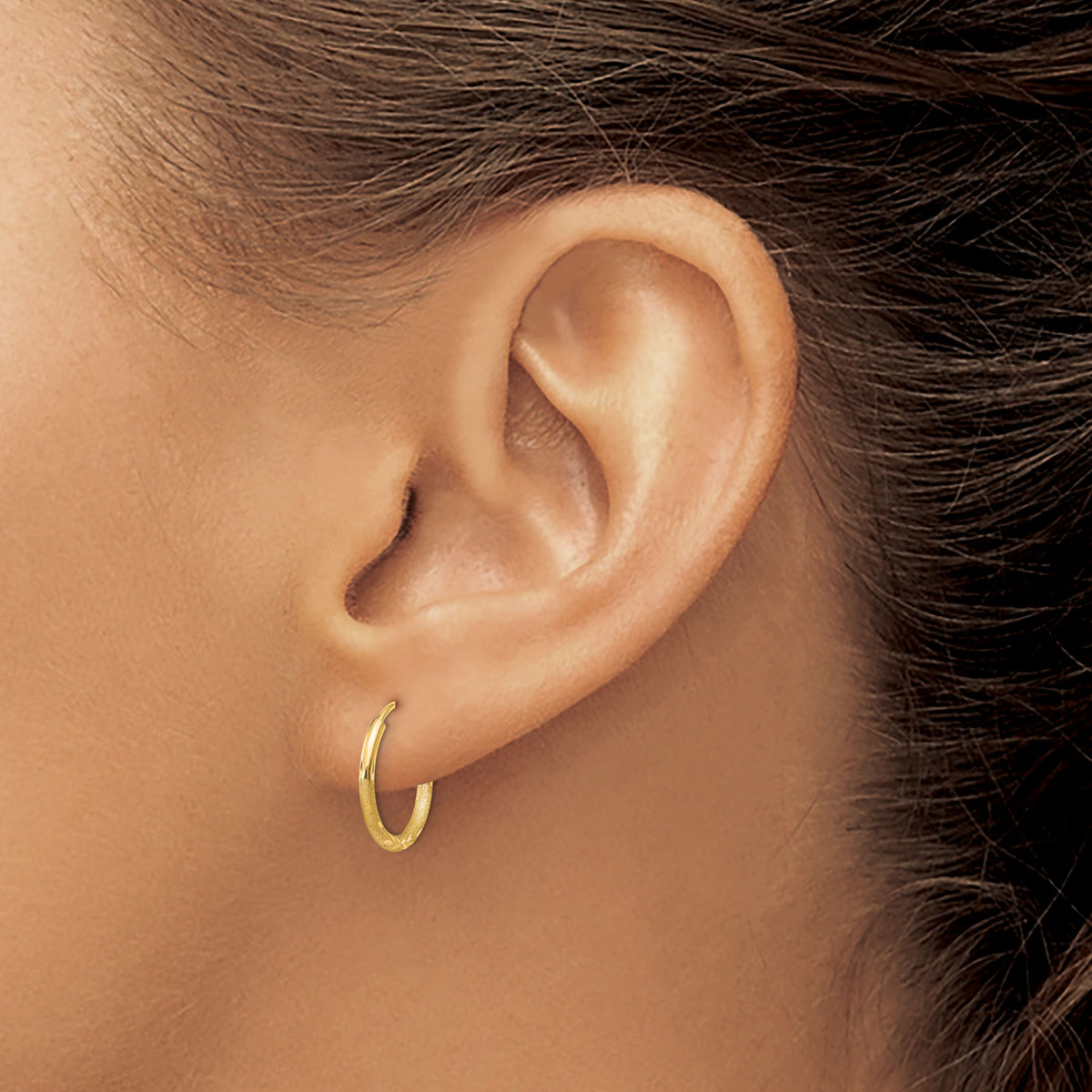14k 1.5mm Satin Diamond-cut Endless Hoop Earrings-XY1174