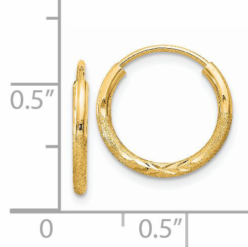 14k 1.5mm Satin Diamond-cut Endless Hoop Earrings-XY1174