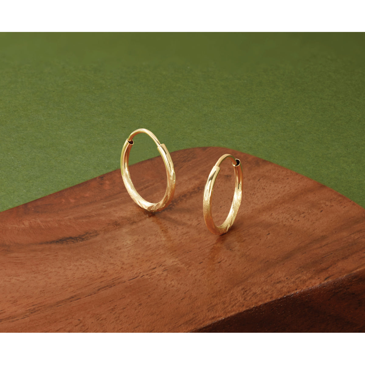 14k 1.5mm Satin Diamond-cut Endless Hoop Earrings-XY1174