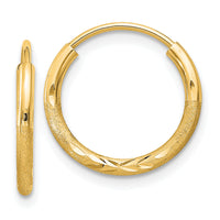 14k 1.5mm Satin Diamond-cut Endless Hoop Earrings-XY1174