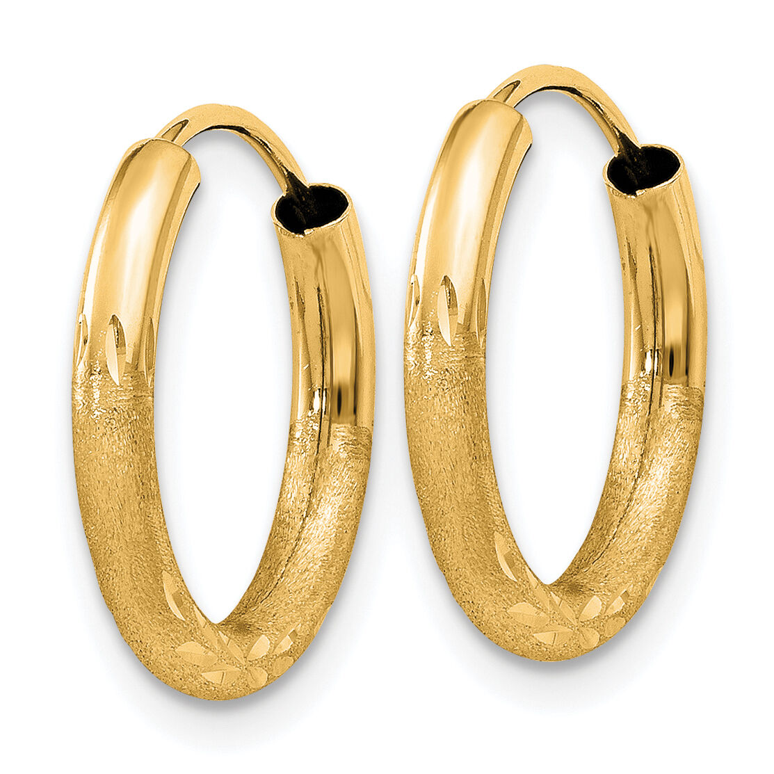 14k 2mm Satin Diamond-cut Endless Hoop Earrings-XY1175