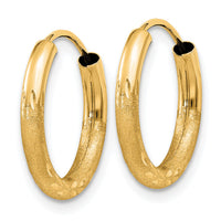 14k 2mm Satin Diamond-cut Endless Hoop Earrings-XY1175