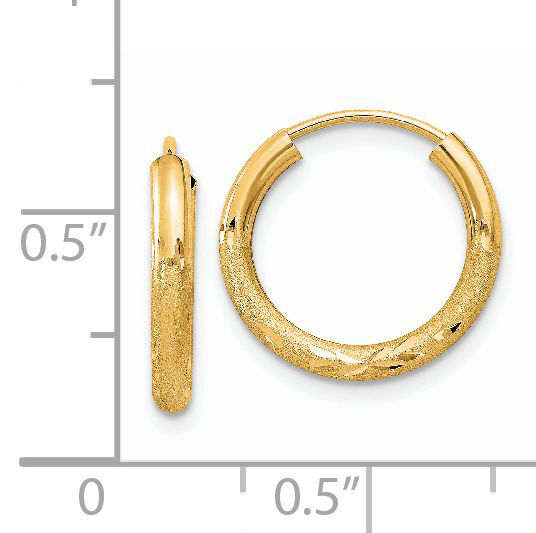 14k 2mm Satin Diamond-cut Endless Hoop Earrings-XY1175