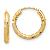14k 2mm Satin Diamond-cut Endless Hoop Earrings-XY1175