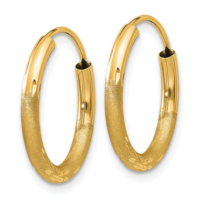 14k 2mm Satin Diamond-cut Endless Hoop Earrings-XY1176