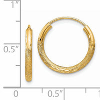 14k 2mm Satin Diamond-cut Endless Hoop Earrings-XY1176