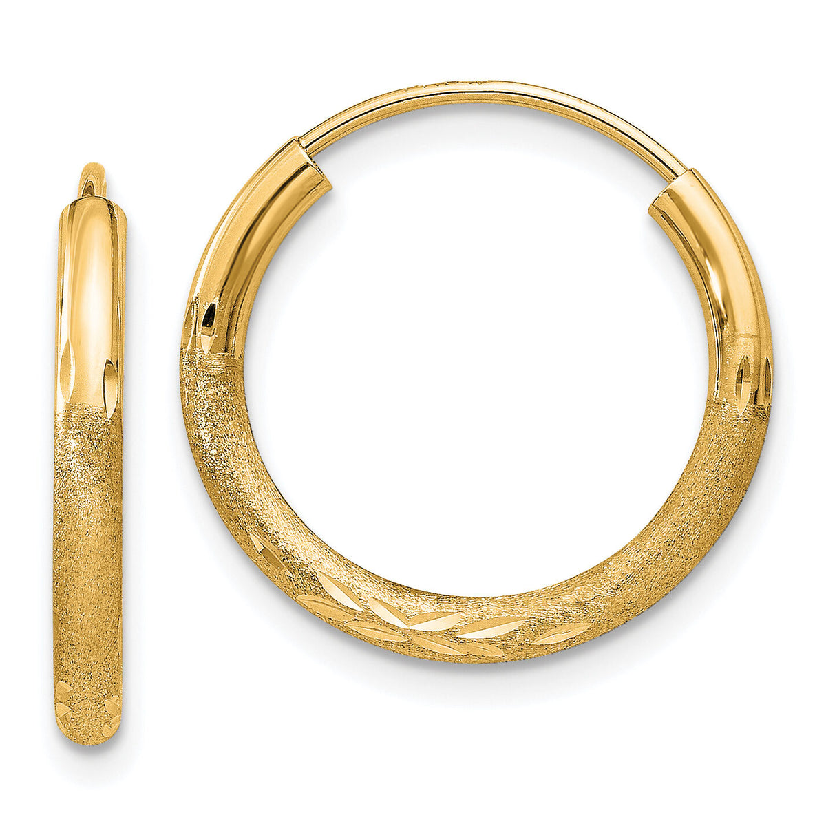 14k 2mm Satin Diamond-cut Endless Hoop Earrings-XY1176