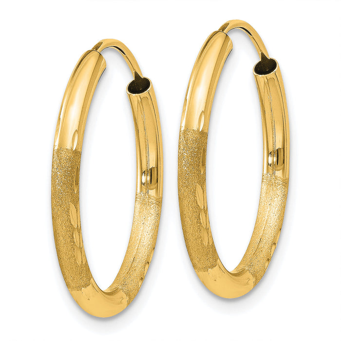 14k 2mm Satin Diamond-cut Endless Hoop Earrings-XY1177