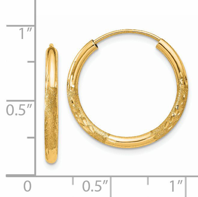 14k 2mm Satin Diamond-cut Endless Hoop Earrings-XY1177