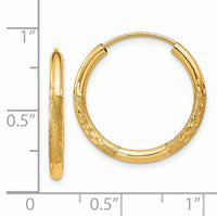 14k 2mm Satin Diamond-cut Endless Hoop Earrings-XY1177