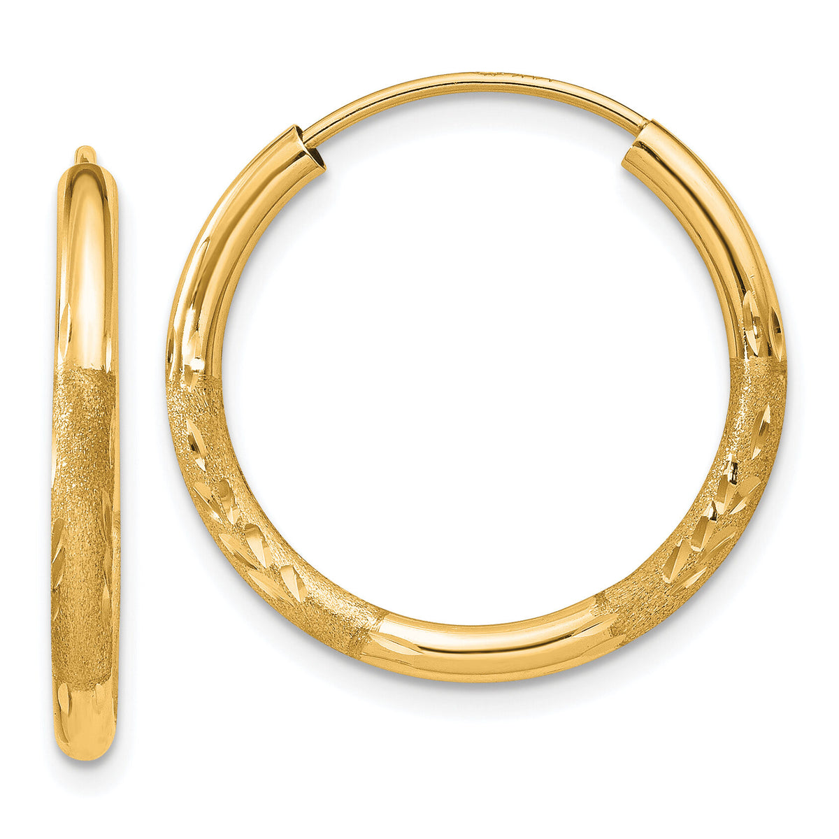 14k 2mm Satin Diamond-cut Endless Hoop Earrings-XY1177