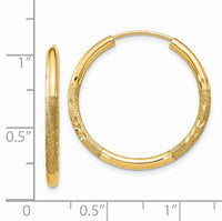 14k 2mm Satin Diamond-cut Endless Hoop Earrings-XY1178