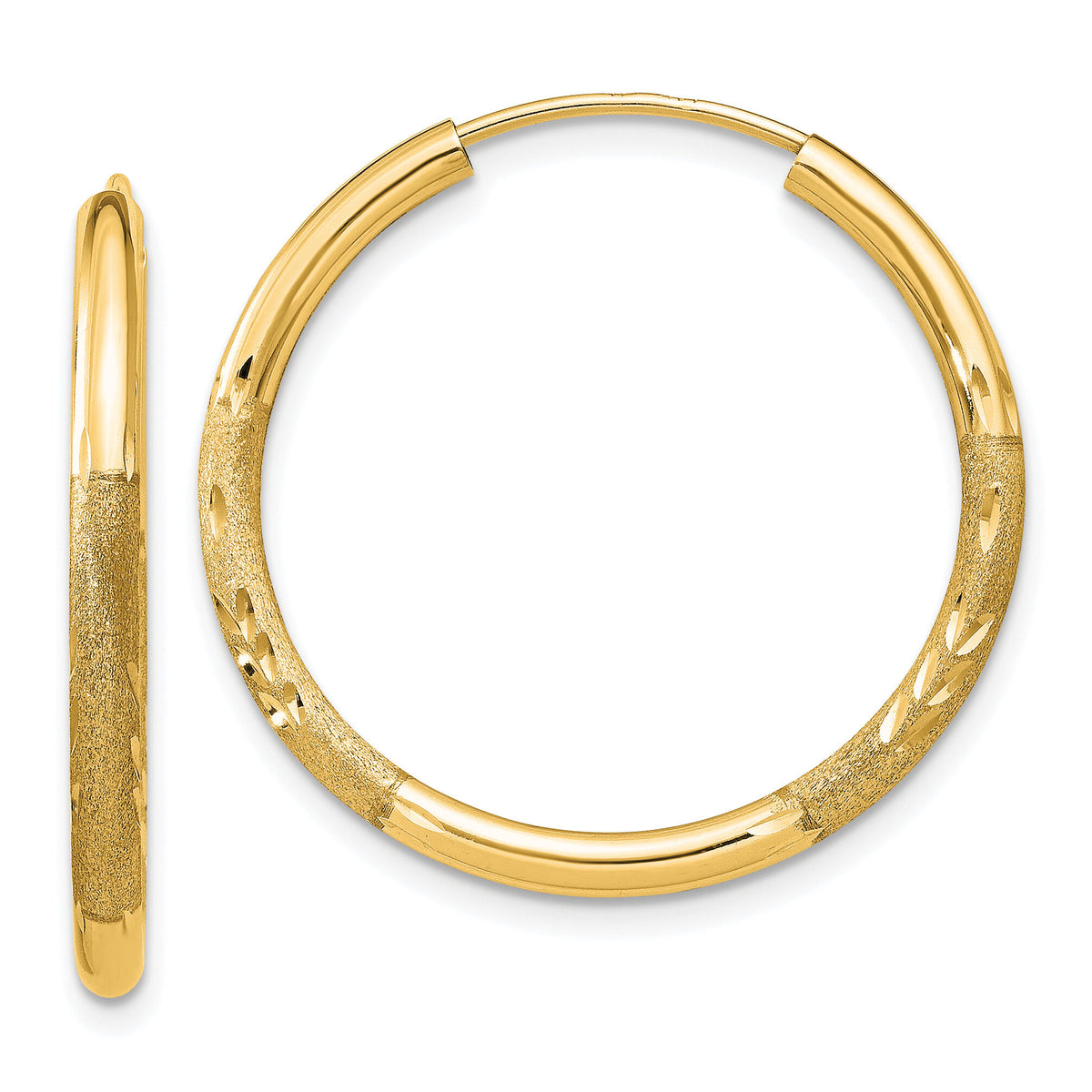 14k 2mm Satin Diamond-cut Endless Hoop Earrings-XY1178