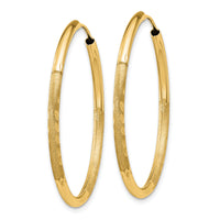 14k 2mm Satin Diamond-cut Endless Hoop Earrings-XY1179