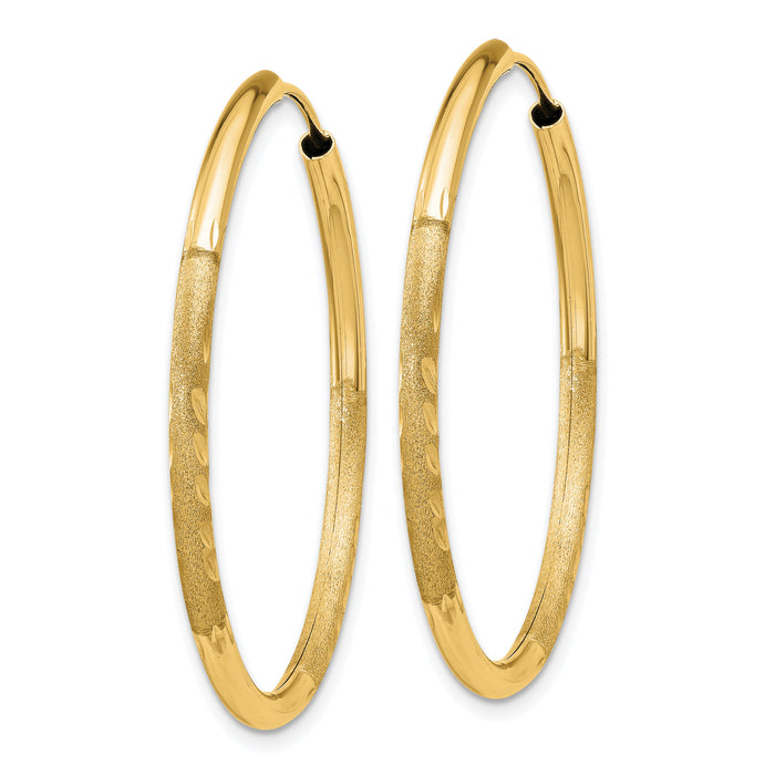 14k 2mm Satin Diamond-cut Endless Hoop Earrings-XY1179