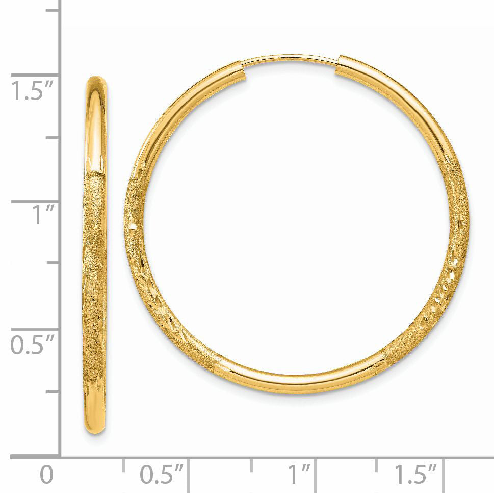 14k 2mm Satin Diamond-cut Endless Hoop Earrings-XY1179