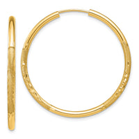 14k 2mm Satin Diamond-cut Endless Hoop Earrings-XY1179