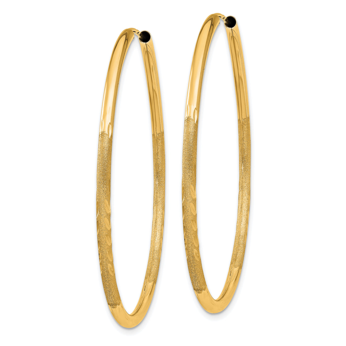 14k 2mm Satin Diamond-cut Endless Hoop Earrings-XY1180