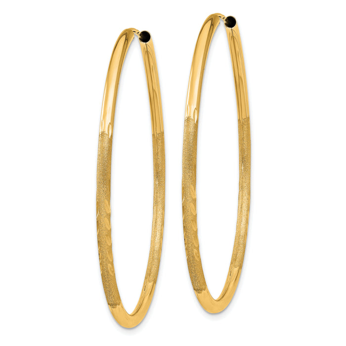 14k 2mm Satin Diamond-cut Endless Hoop Earrings-XY1180