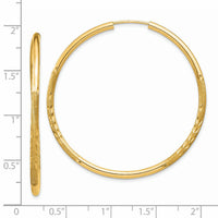 14k 2mm Satin Diamond-cut Endless Hoop Earrings-XY1180