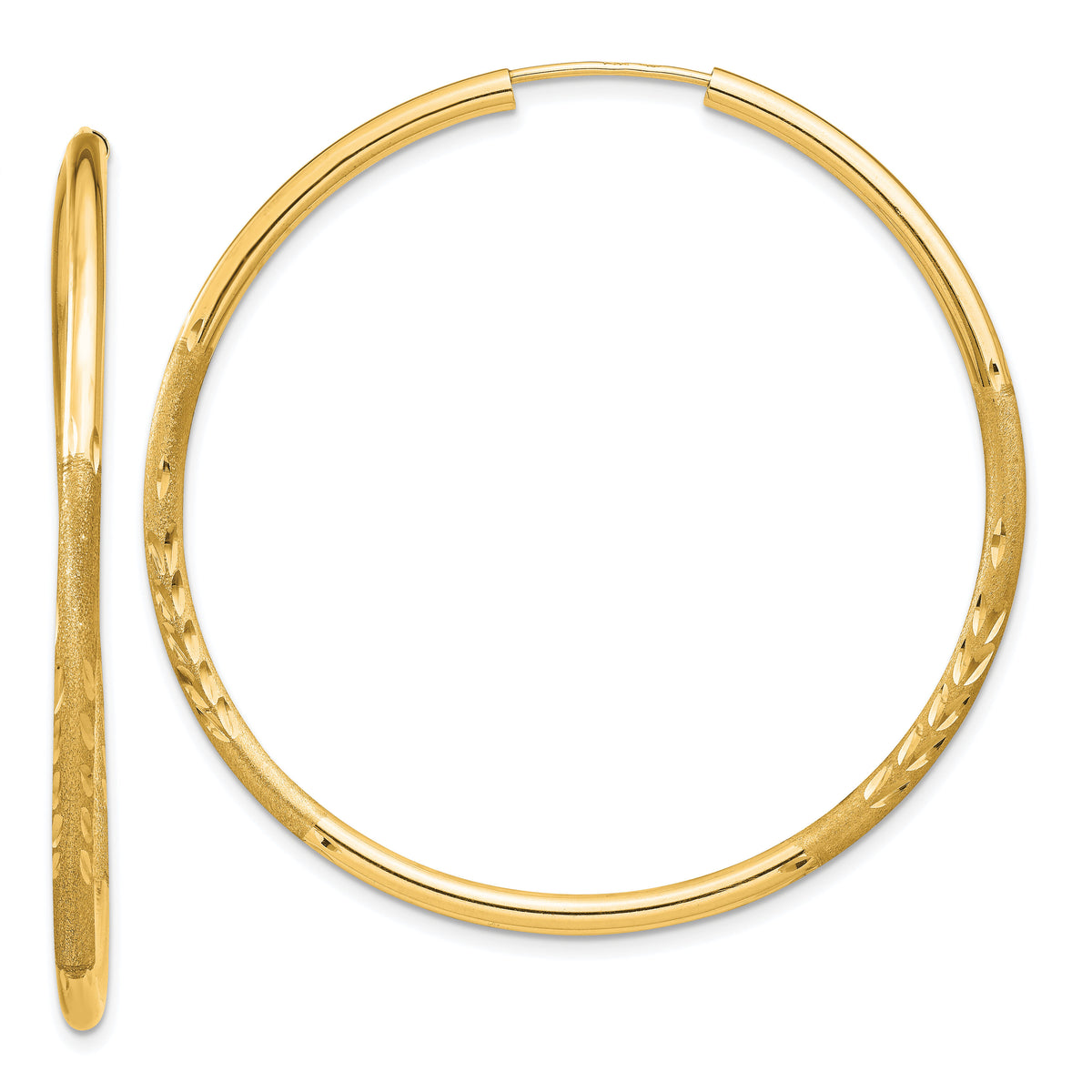 14k 2mm Satin Diamond-cut Endless Hoop Earrings-XY1180