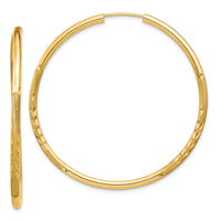 14k 2mm Satin Diamond-cut Endless Hoop Earrings-XY1180