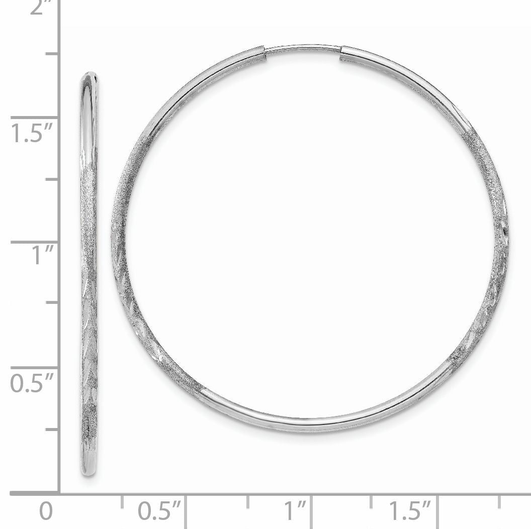 14k White Gold 1.5mm Diamond-cut Endless Hoop Earrings-XY1193