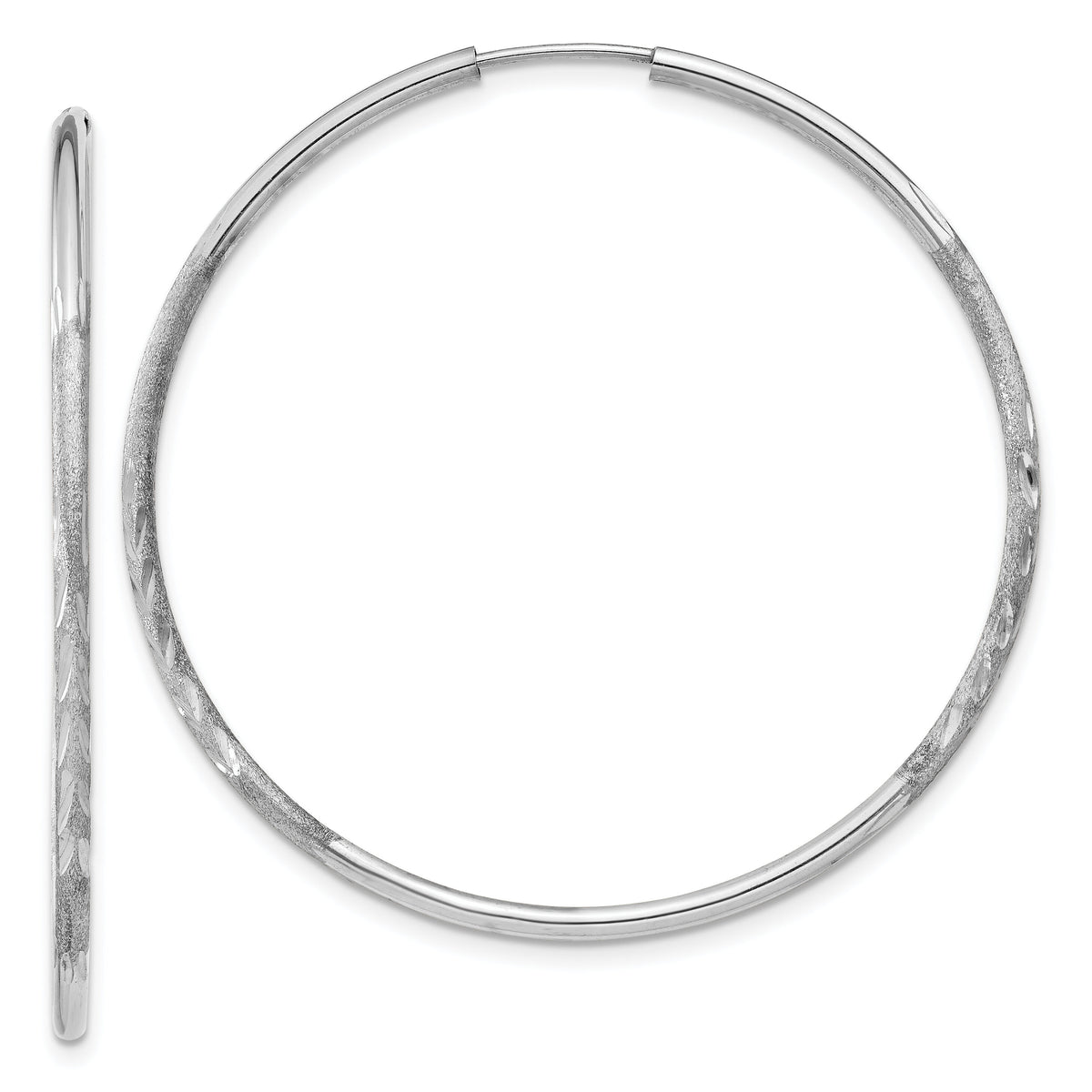 14k White Gold 1.5mm Diamond-cut Endless Hoop Earrings-XY1193