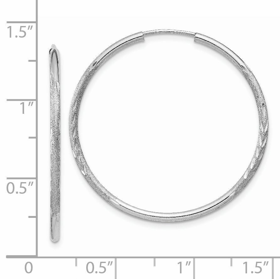 14k White Gold 1.5mm Diamond-cut Endless Hoop Earrings-XY1194