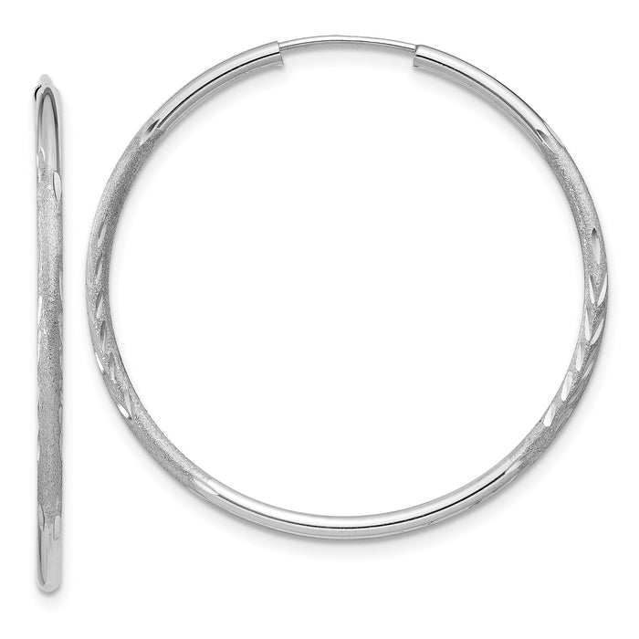 14k White Gold 1.5mm Diamond-cut Endless Hoop Earrings-XY1194
