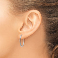 14k White Gold 1.5mm Diamond-cut Endless Hoop Earrings-XY1195
