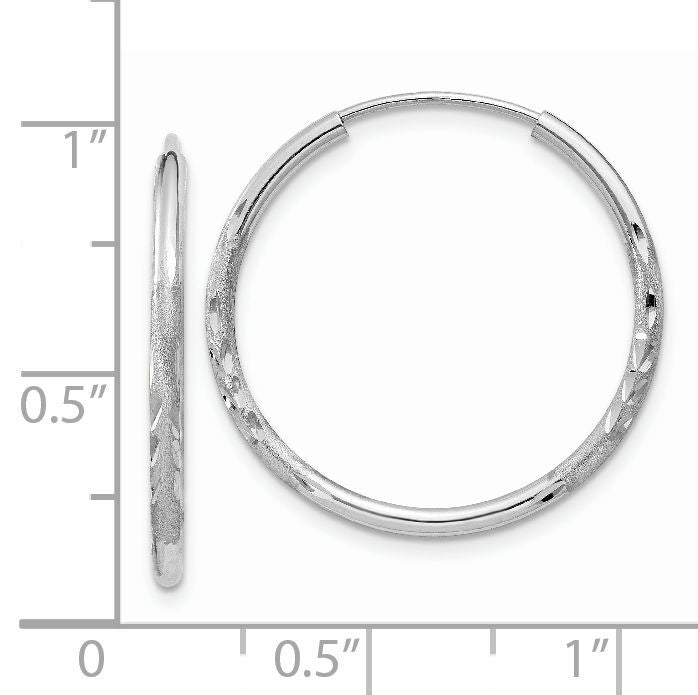14k White Gold 1.5mm Diamond-cut Endless Hoop Earrings-XY1195