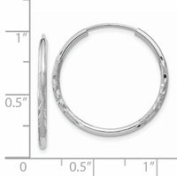 14k White Gold 1.5mm Diamond-cut Endless Hoop Earrings-XY1195