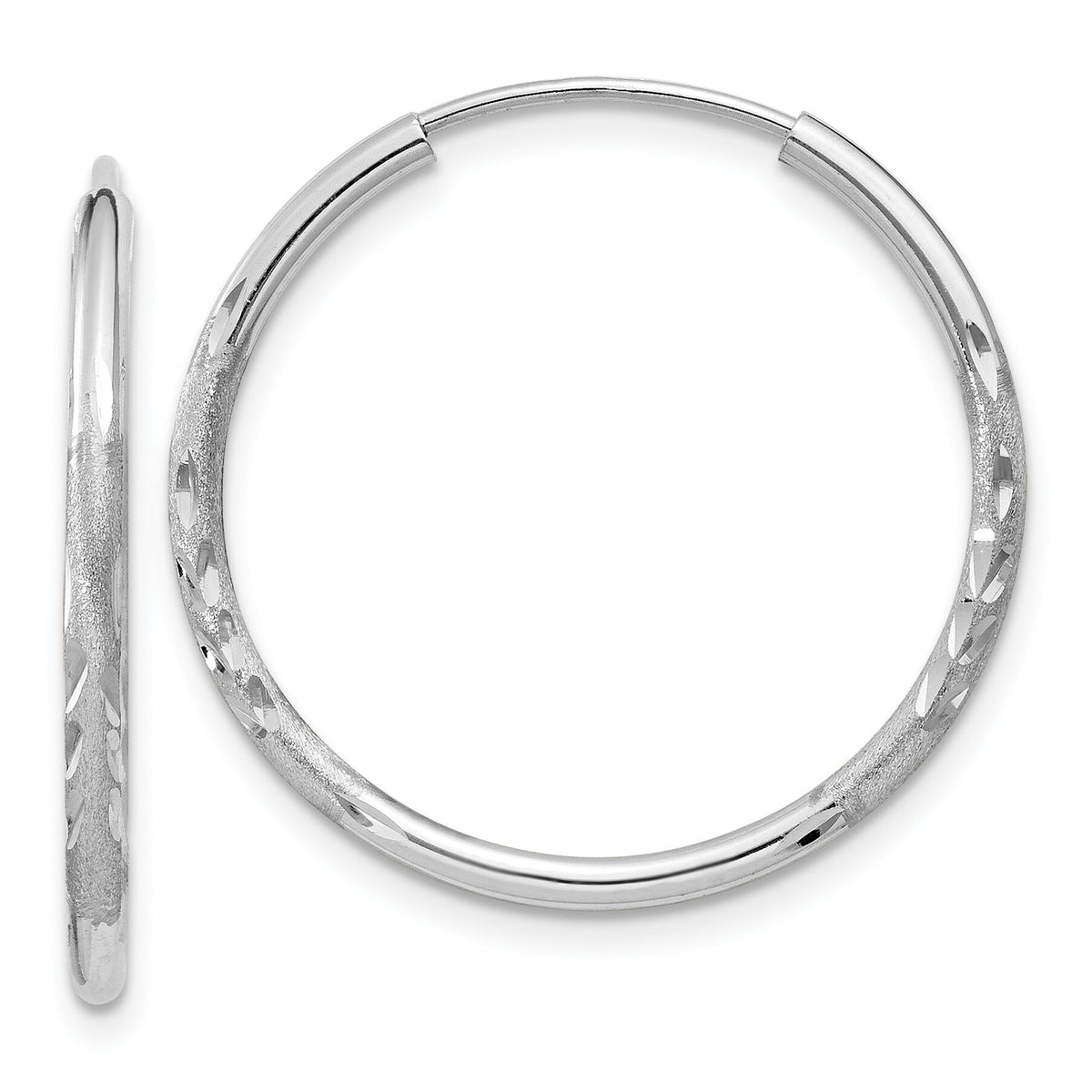 14k White Gold 1.5mm Diamond-cut Endless Hoop Earrings-XY1195