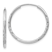 14k White Gold 1.5mm Diamond-cut Endless Hoop Earrings-XY1195