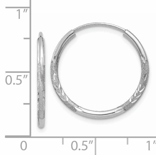 14k White Gold 1.5mm Diamond-cut Endless Hoop Earrings-XY1196