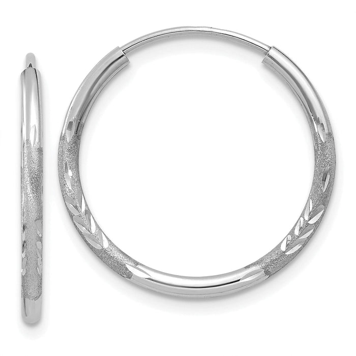 14k White Gold 1.5mm Diamond-cut Endless Hoop Earrings-XY1196