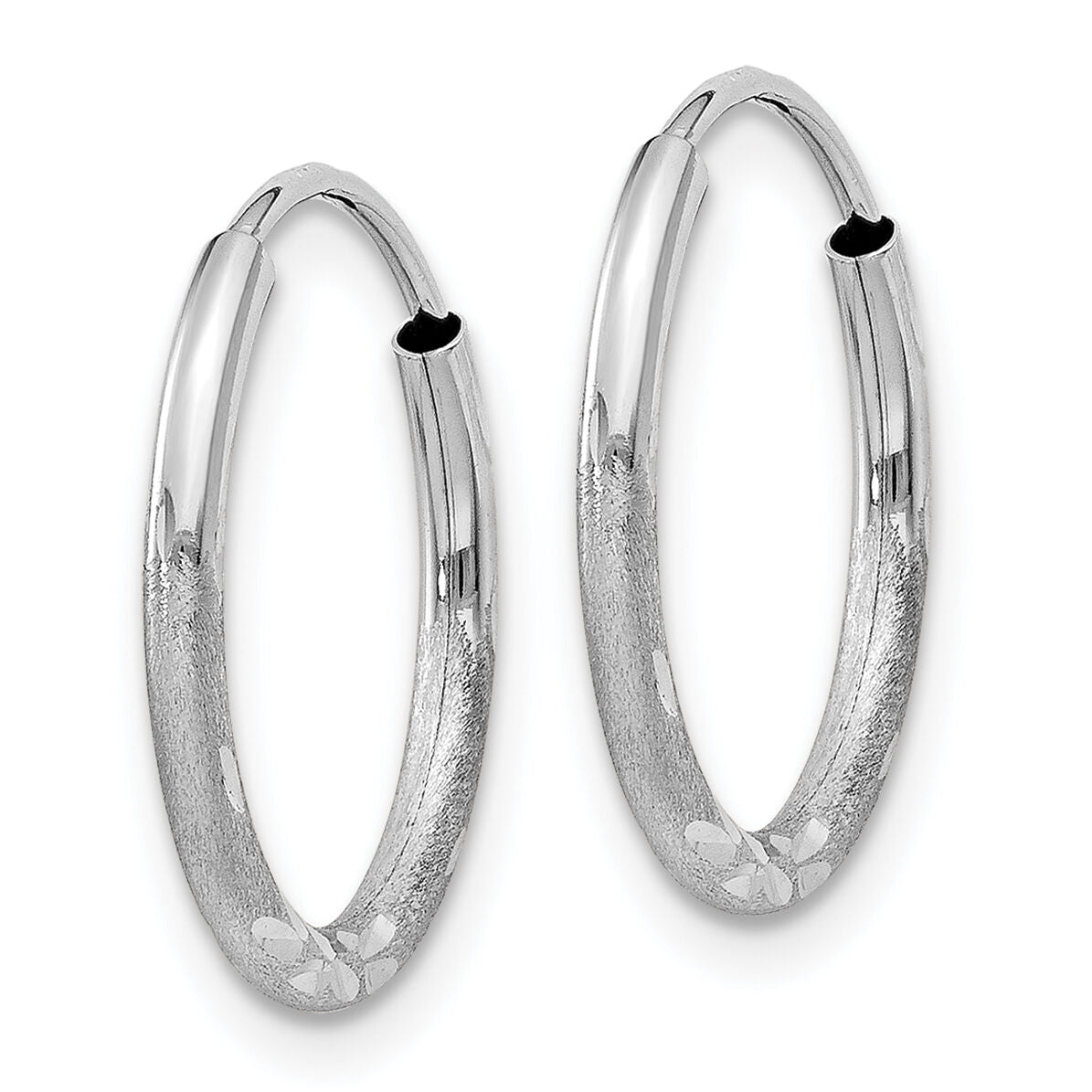 14k White Gold 1.5mm Diamond-cut Endless Hoop Earrings-XY1197