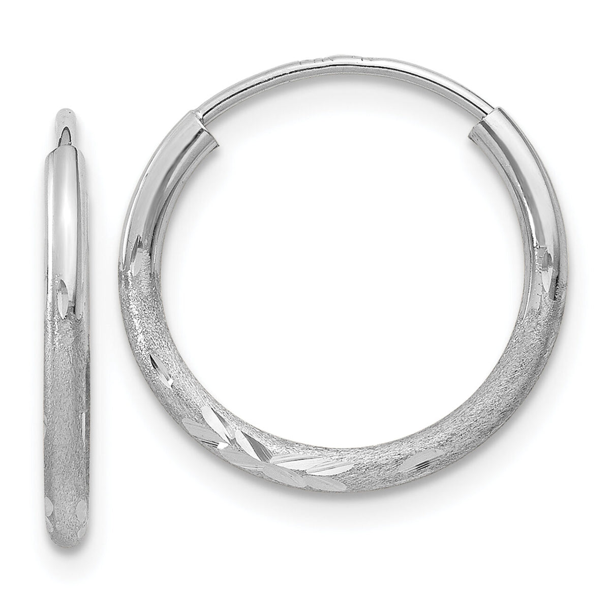 14k White Gold 1.5mm Diamond-cut Endless Hoop Earrings-XY1197