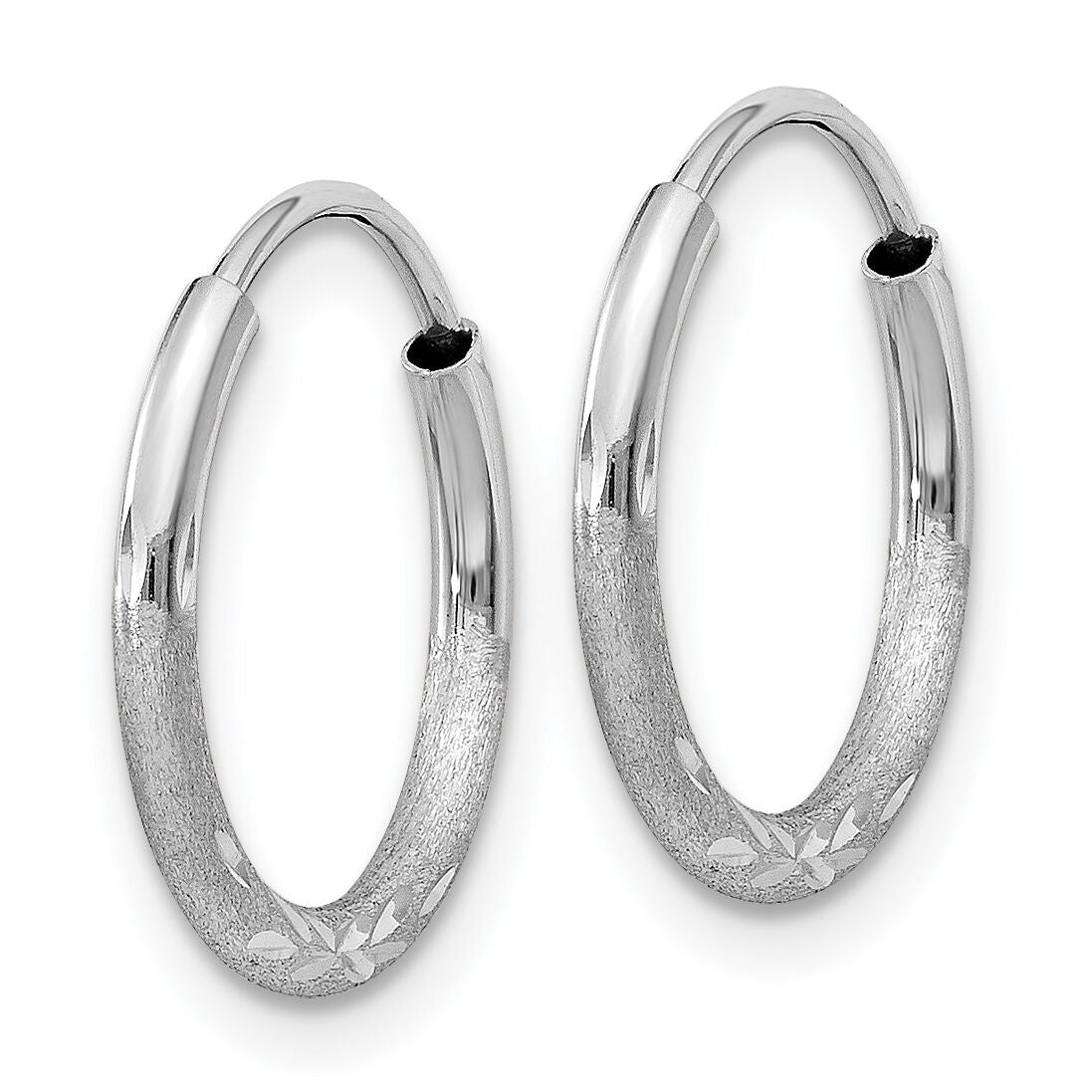 14k White Gold 1.5mm Diamond-cut Endless Hoop Earrings-XY1198