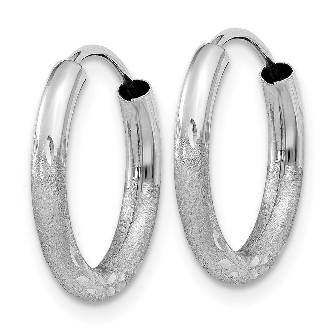14k White Gold 2mm Diamond-cut Endless Hoop Earrings-XY1199