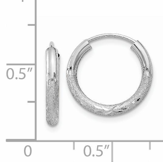 14k White Gold 2mm Diamond-cut Endless Hoop Earrings-XY1199