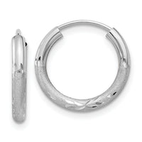 14k White Gold 2mm Diamond-cut Endless Hoop Earrings-XY1199