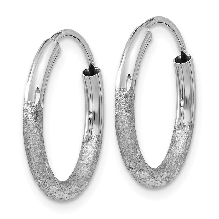 14k White Gold 2mm Diamond-cut Endless Hoop Earrings-XY1200