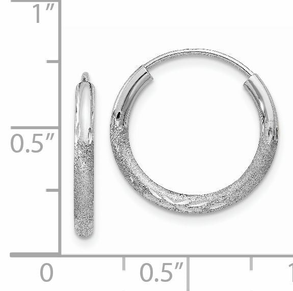 14k White Gold 2mm Diamond-cut Endless Hoop Earrings-XY1200