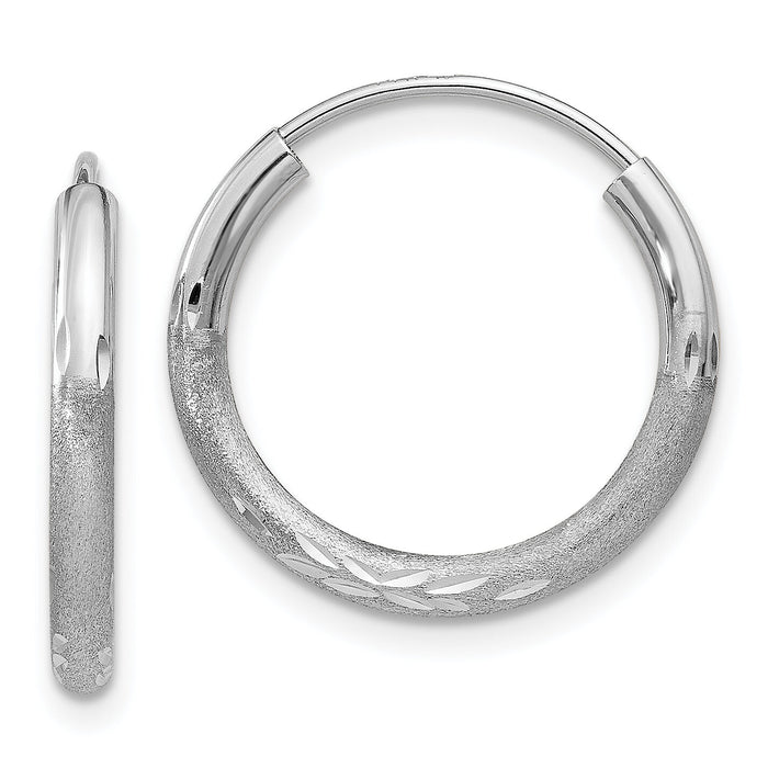 14k White Gold 2mm Diamond-cut Endless Hoop Earrings-XY1200