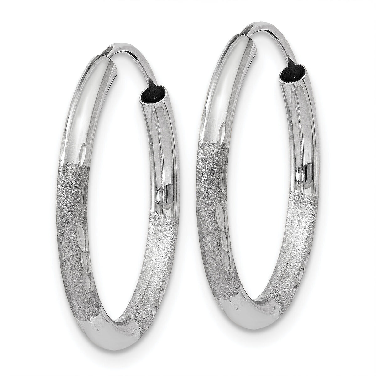 14k White Gold 2mm Diamond-cut Endless Hoop Earrings-XY1201