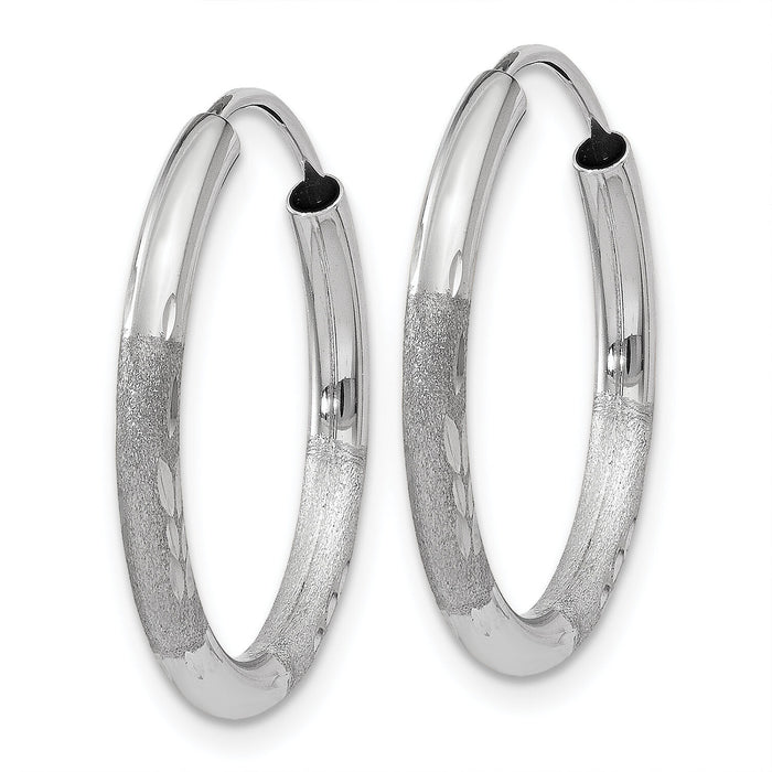 14k White Gold 2mm Diamond-cut Endless Hoop Earrings-XY1201